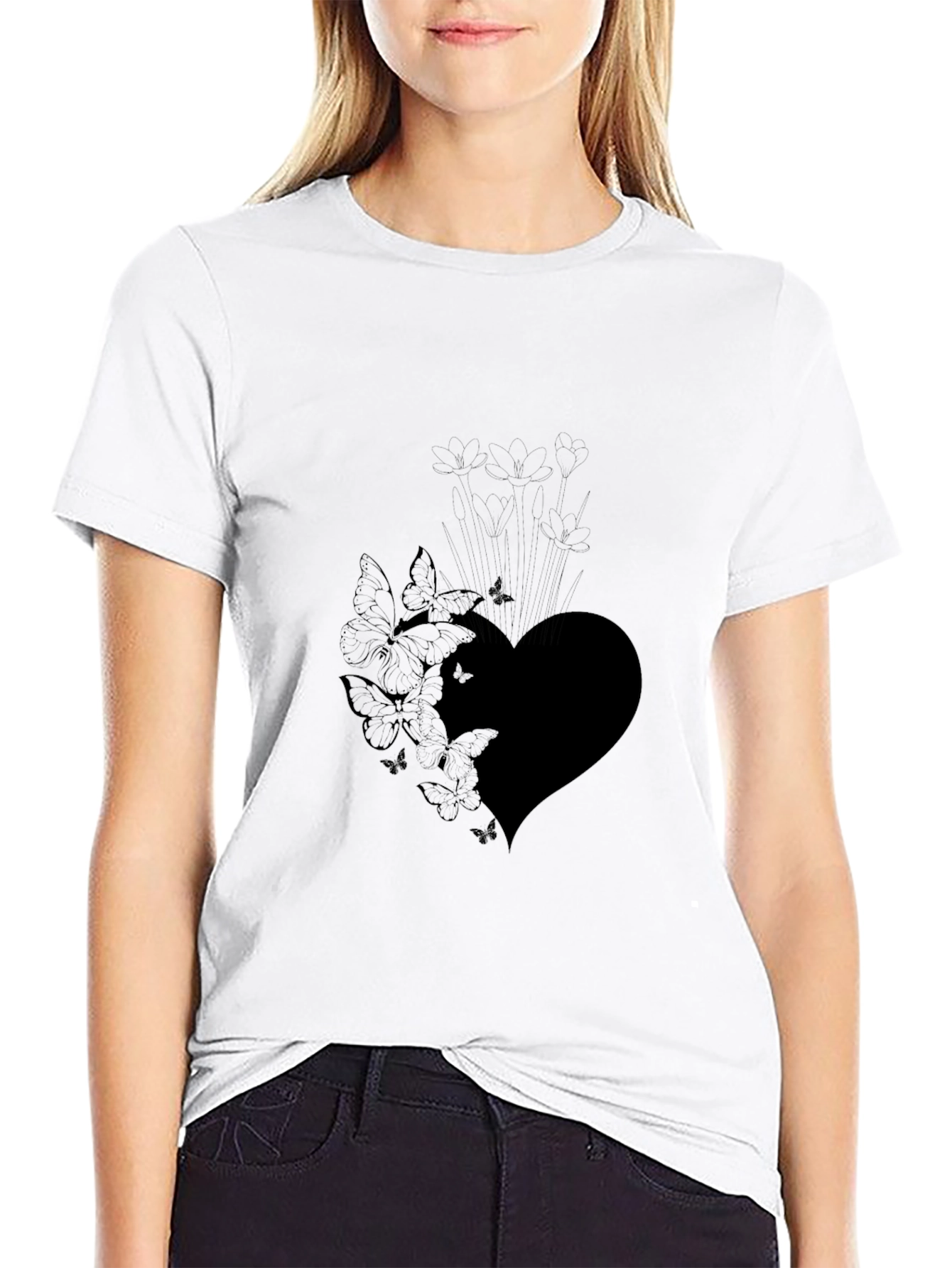 Butterfly Heart Graphic Black T-Shirt