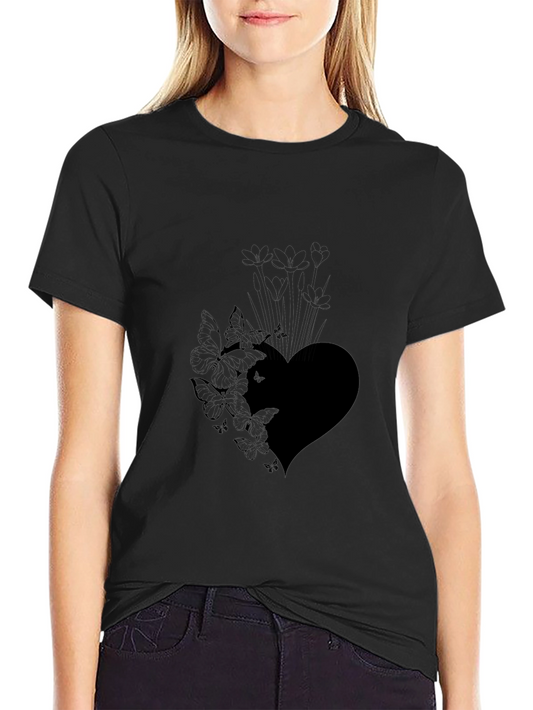 Butterfly Heart Graphic Black T-Shirt