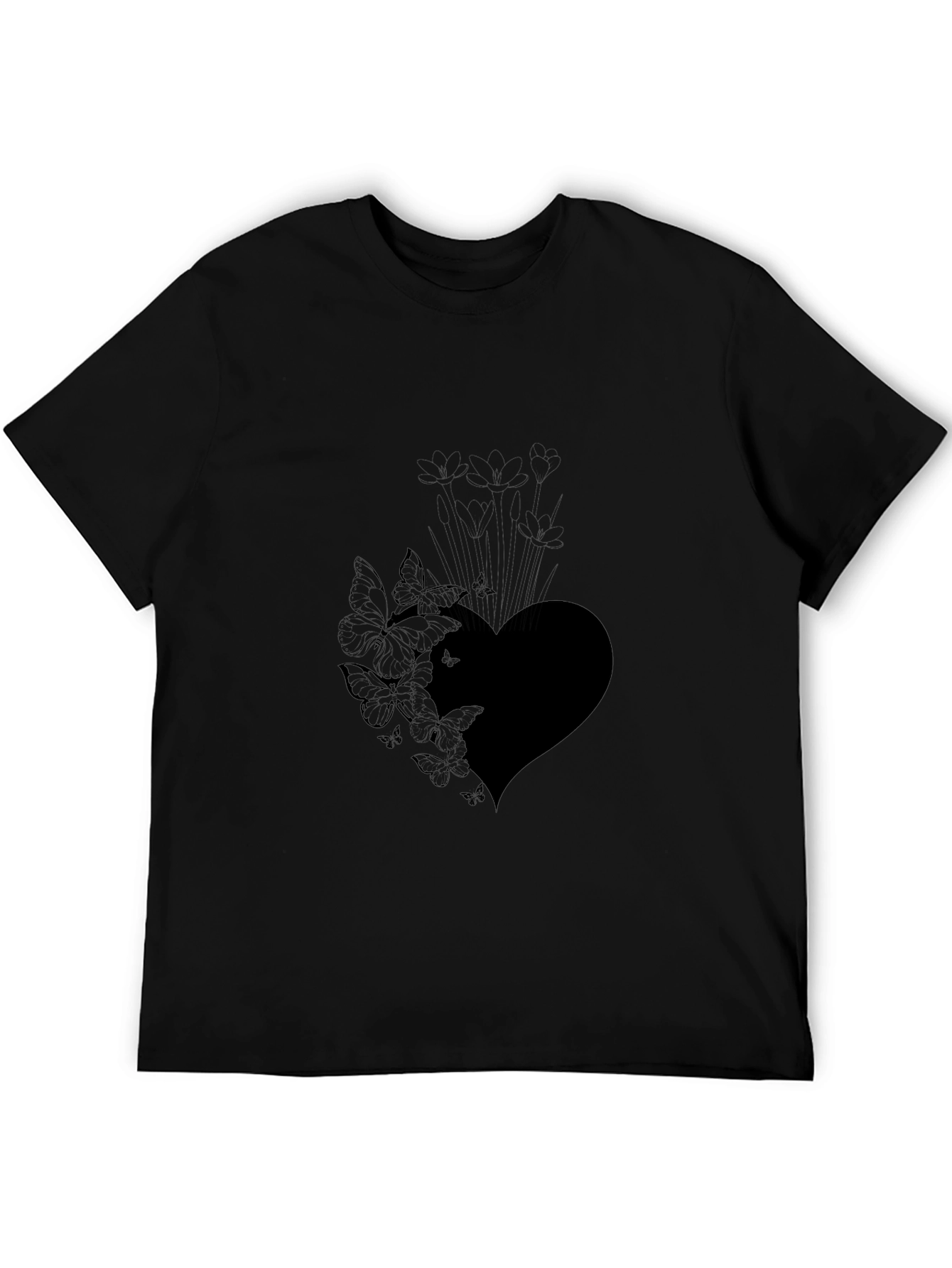 Butterfly Heart Graphic Black T-Shirt