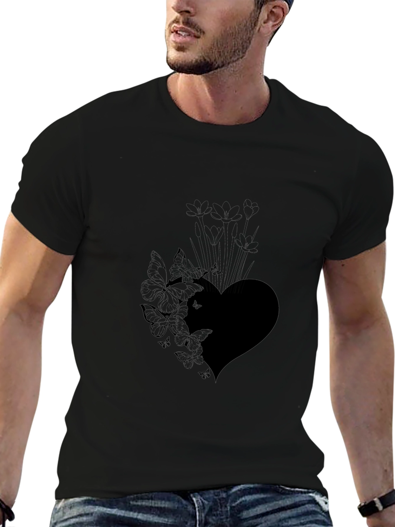 Butterfly Heart Graphic Black T-Shirt