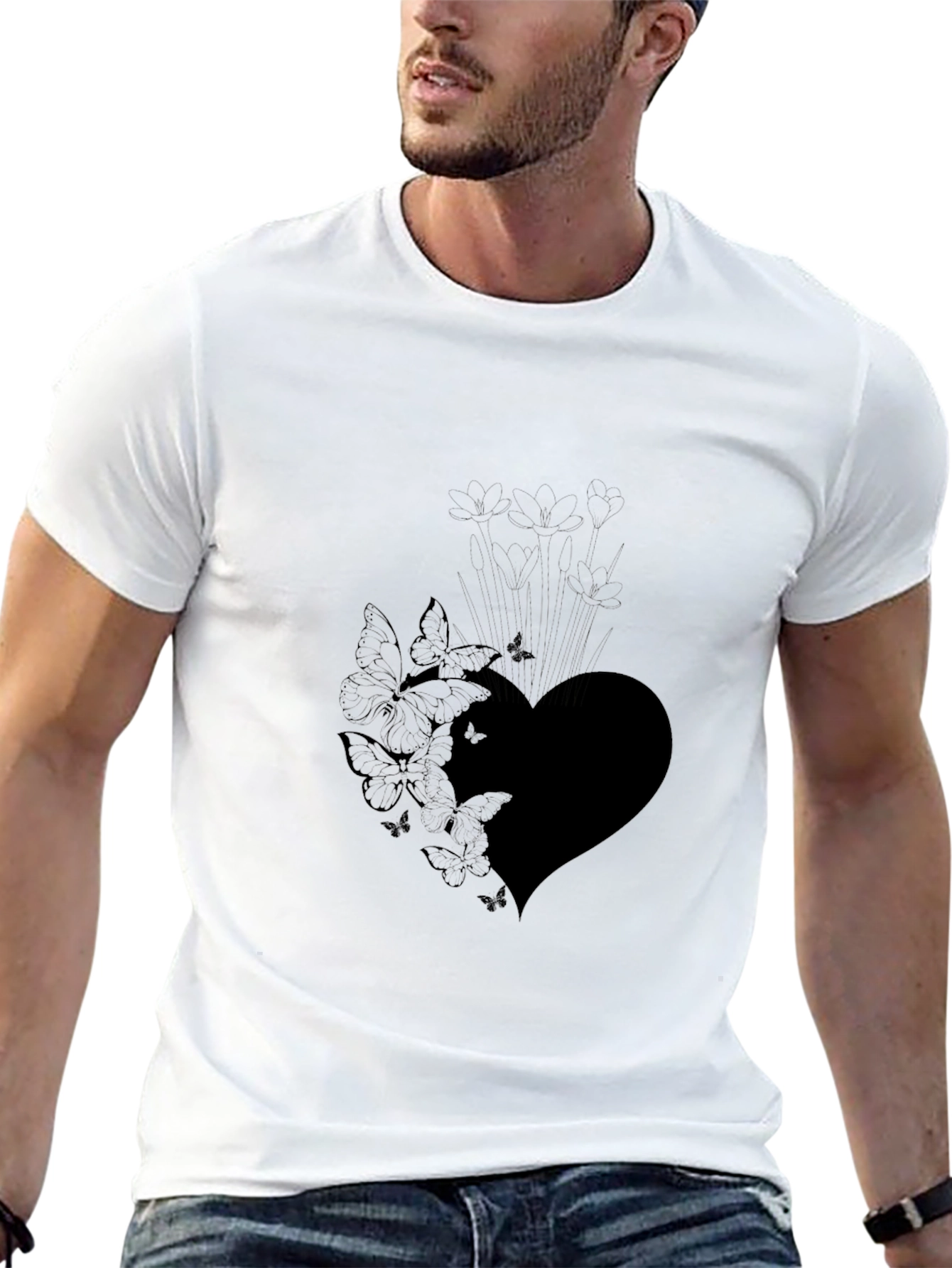 Butterfly Heart Graphic Black T-Shirt
