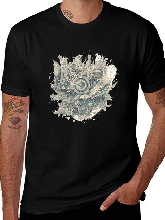 Abstract Cityscape Graphic Print Black T-Shirt