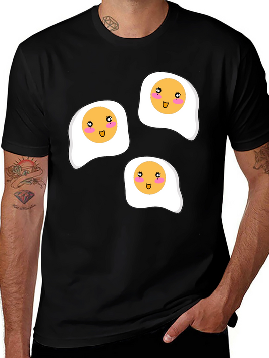 Funny Kawaii Fried Eggs Black T-Shirt