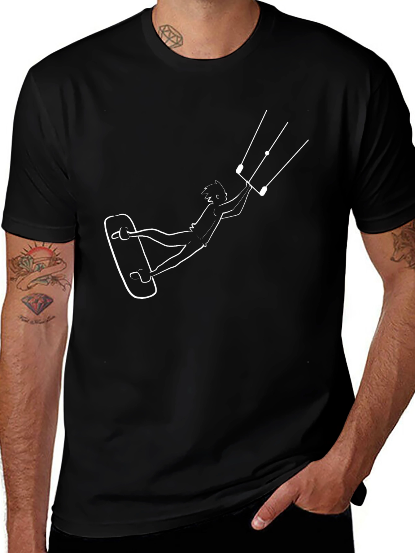 Kite Surfing Graphic Tee - Black Cotton T-Shirt