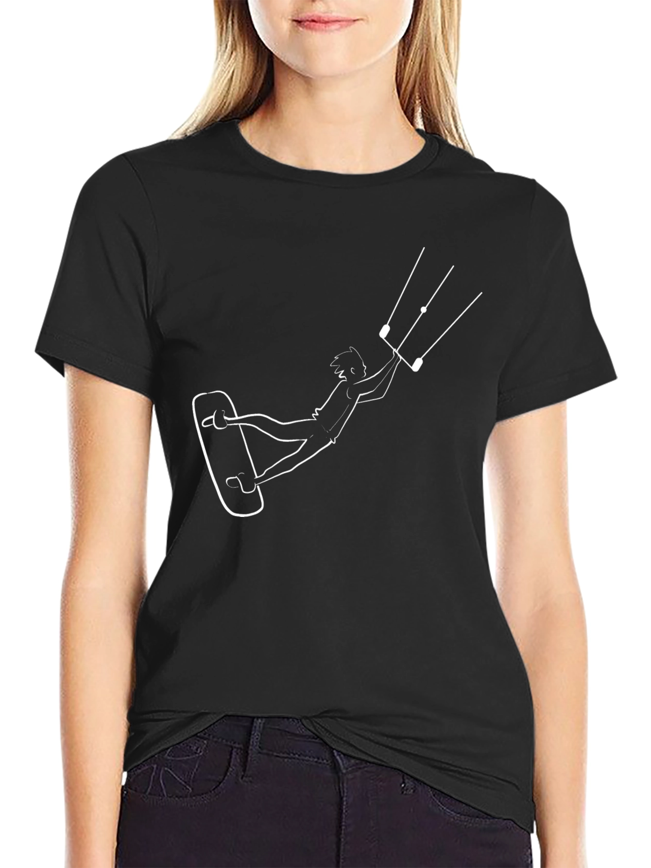 Kite Surfing Graphic Tee - Black Cotton T-Shirt