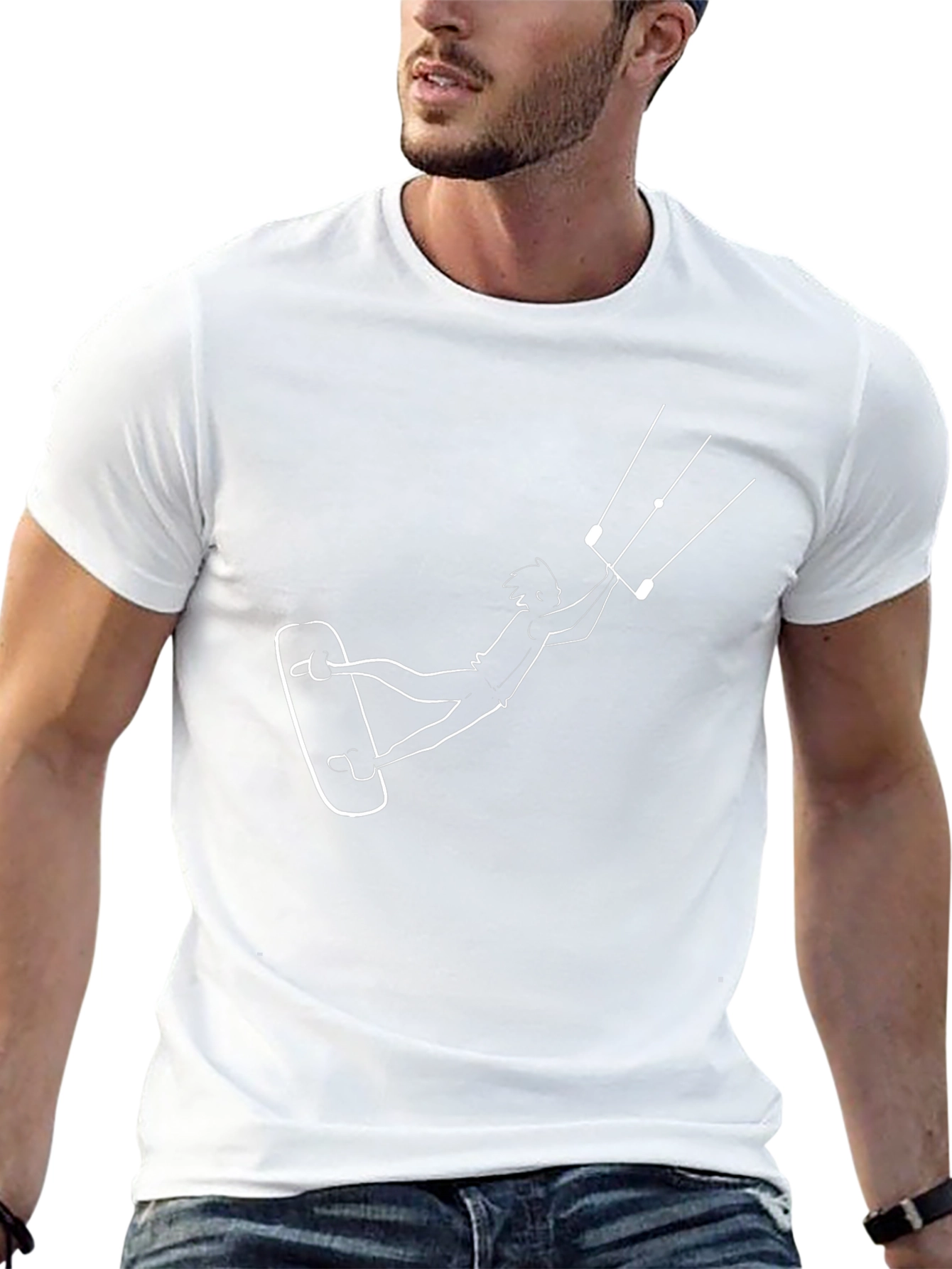 Kite Surfing Graphic Tee - Black Cotton T-Shirt