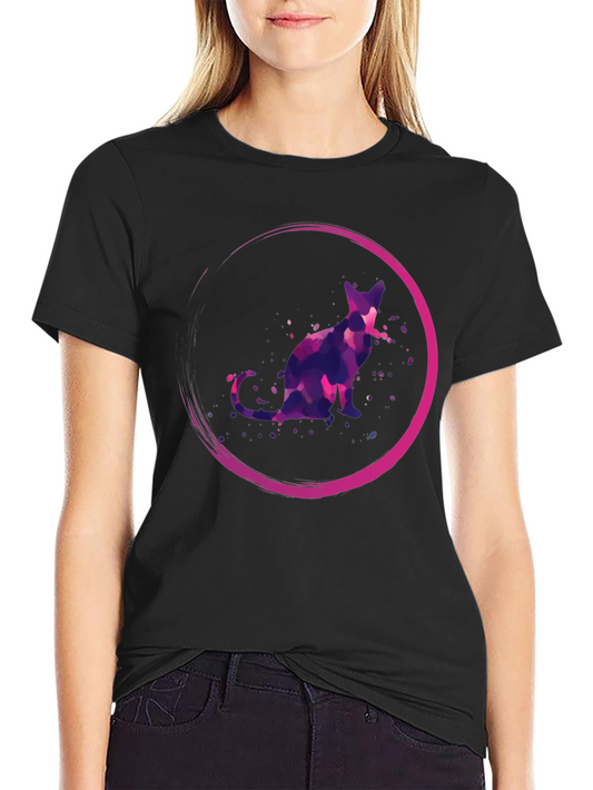 Abstract Cat Graphic Tee - Artistic Black T-Shirt