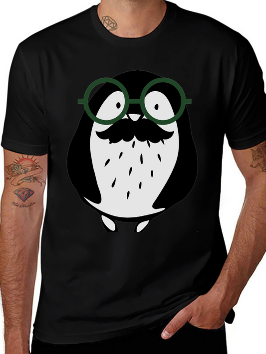 Penguin with Glasses Graphic Tee - Black Cotton Blend