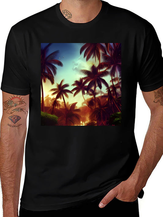 Tropical Sunset Palm Tree Graphic Tee
