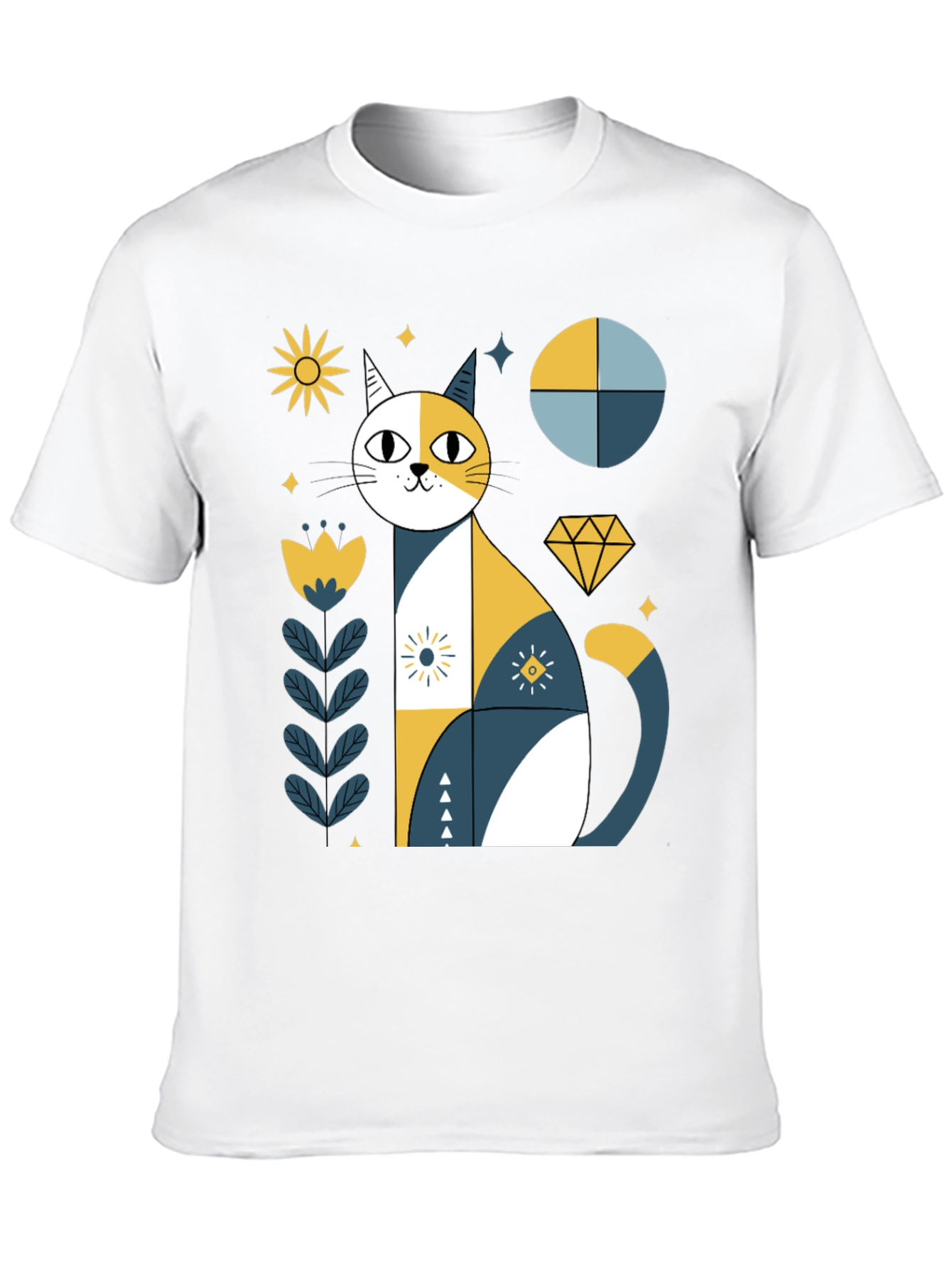 Geometric Cat Graphic Tee - Stylish Black T-Shirt