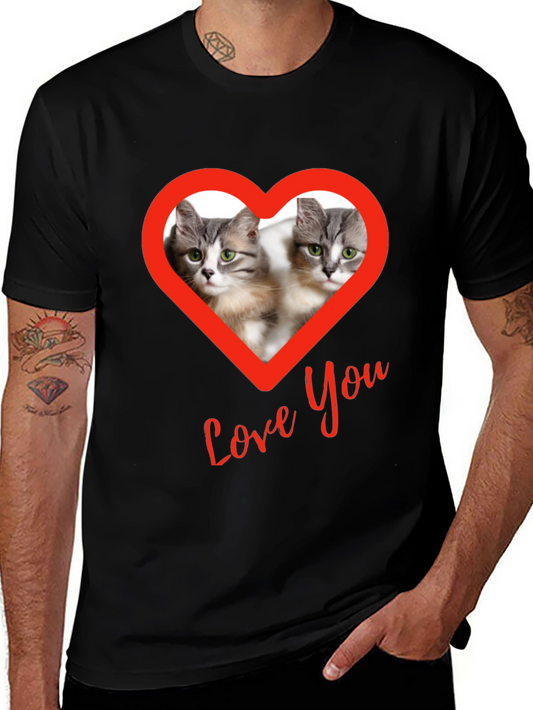 Cat Love You Graphic Tee - Black Cotton Shirt