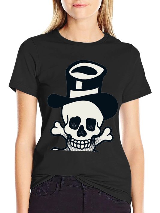 Skull in Top Hat Graphic Tee - Black Cotton Shirt