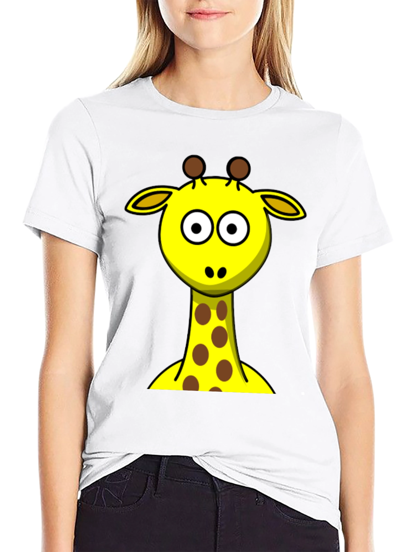 Giraffe Cartoon Graphic Black T-Shirt