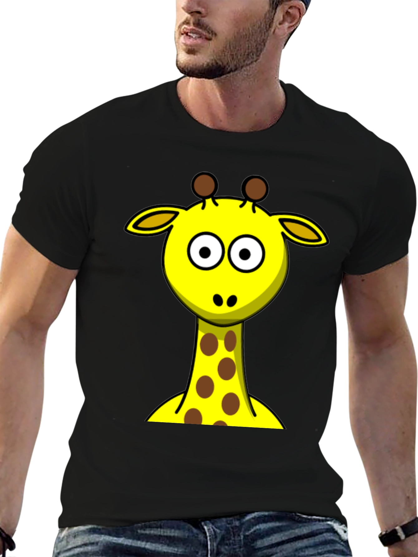 Giraffe Cartoon Graphic Black T-Shirt
