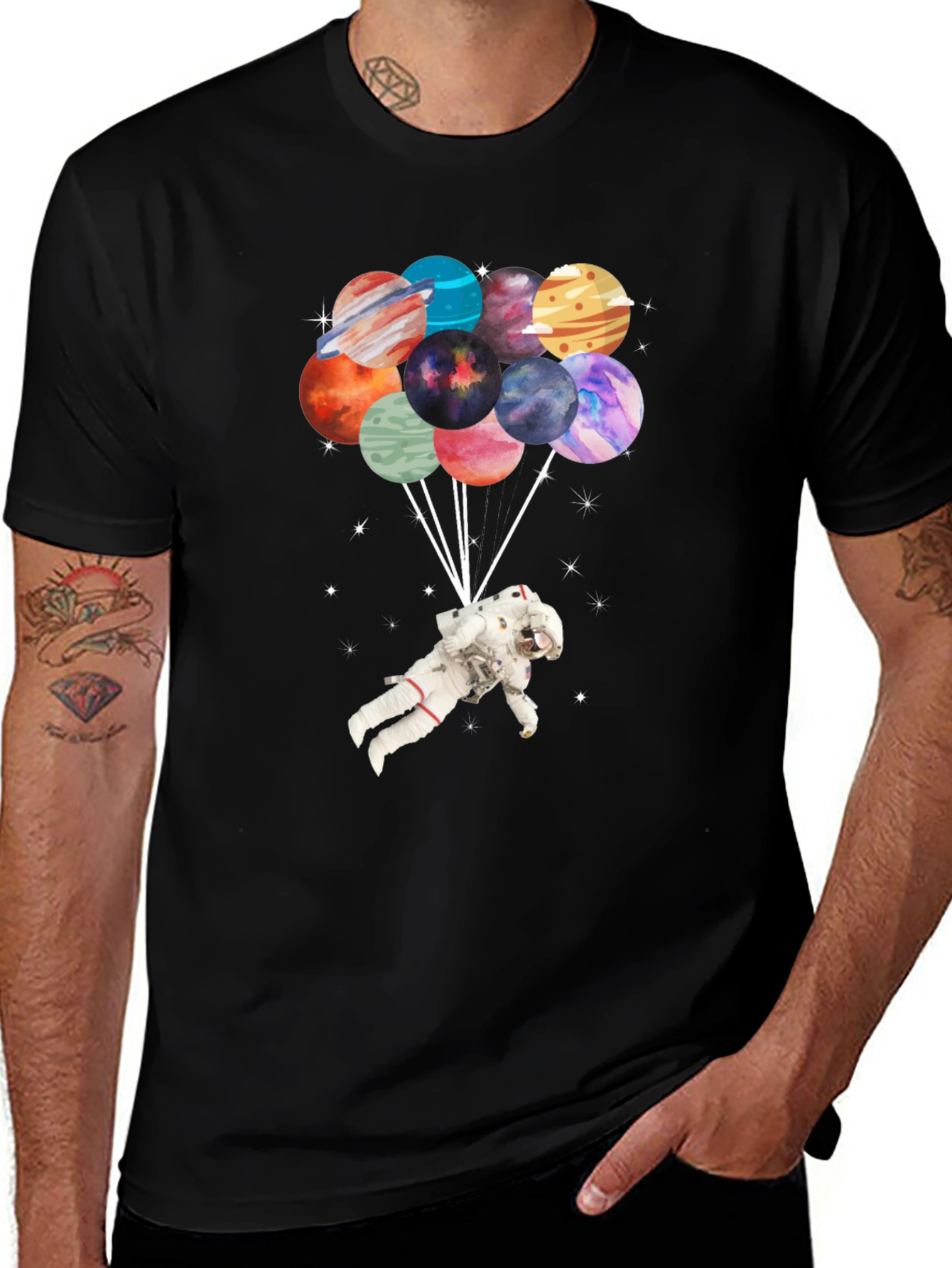 Astronaut Planet Balloon Graphic T-Shirt
