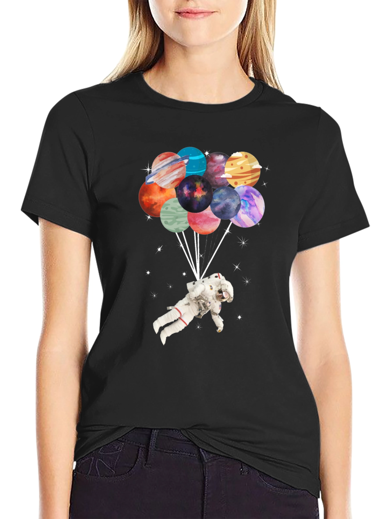 Astronaut Planet Balloon Graphic T-Shirt