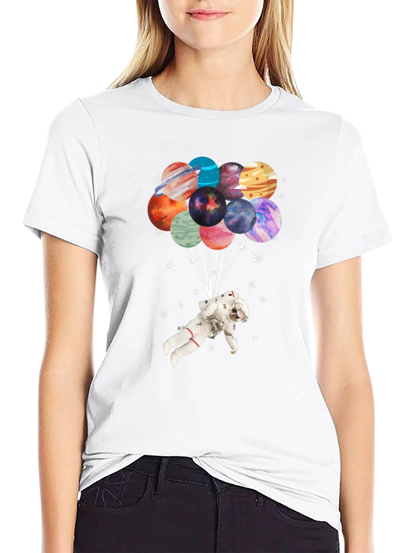 Astronaut Planet Balloon Graphic T-Shirt