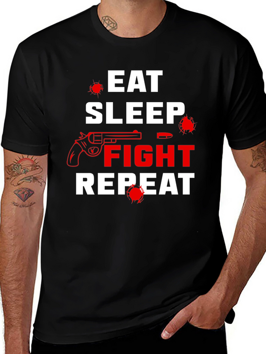 Eat Sleep Fight Repeat Graphic Tee - Black