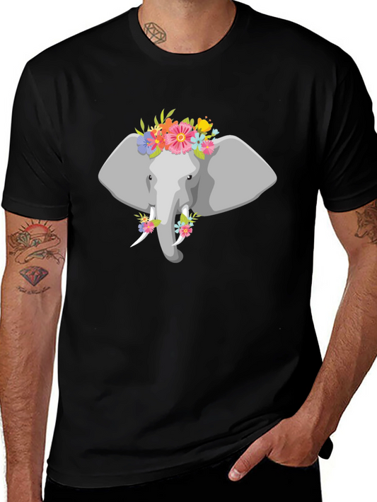 Floral Elephant Graphic Tee - Unisex Black T-Shirt