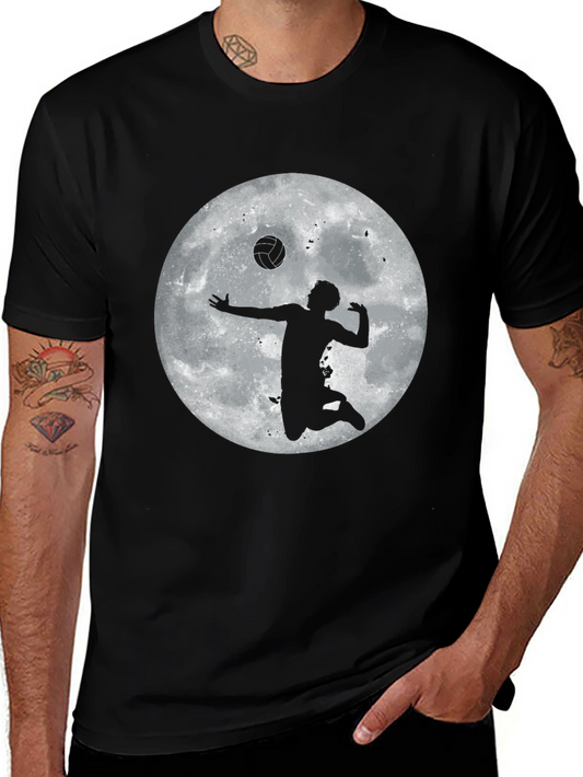 Volleyball Moon Graphic Tee - Black Cotton T-Shirt