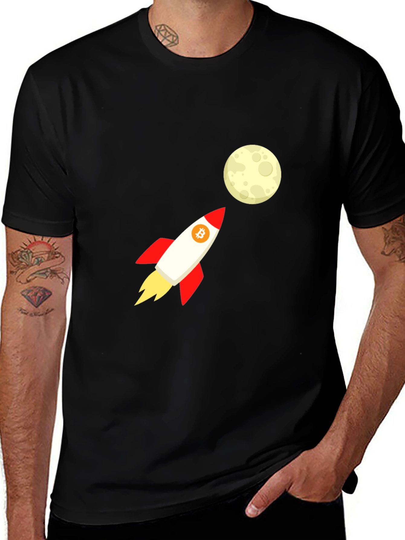 Bitcoin Rocket to the Moon Black T-Shirt
