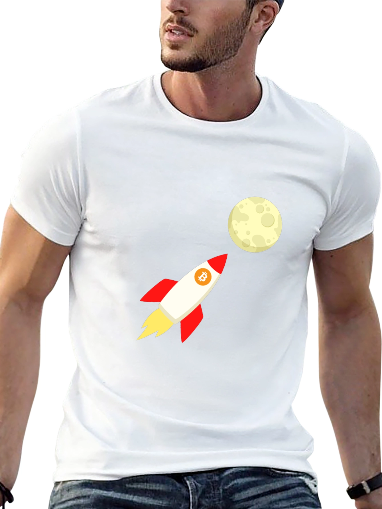Bitcoin Rocket to the Moon Black T-Shirt