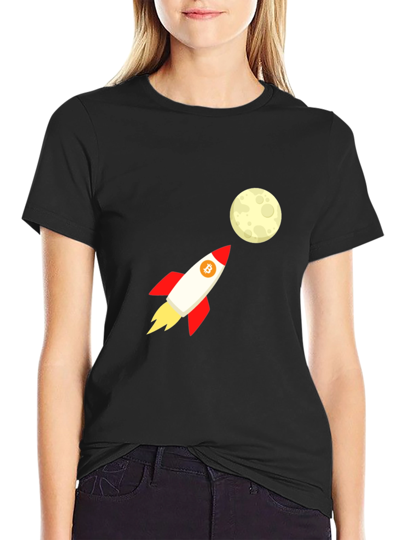Bitcoin Rocket to the Moon Black T-Shirt