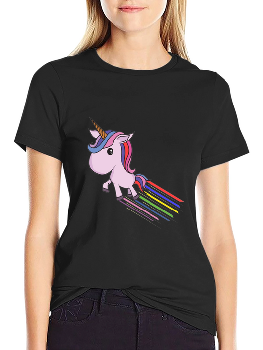Rainbow Unicorn Graphic Tee - Black Cotton Blend