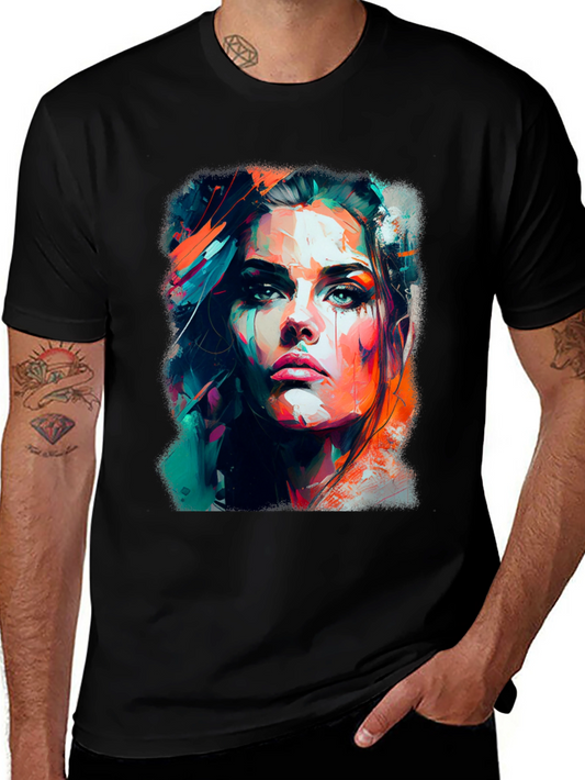 Abstract Woman Graphic Black T-Shirt