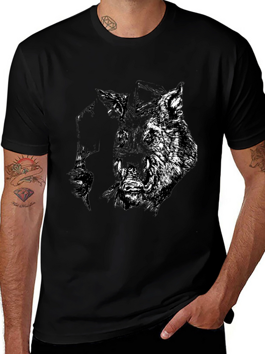 Boar Graphic Tee - Black Cotton T-Shirt