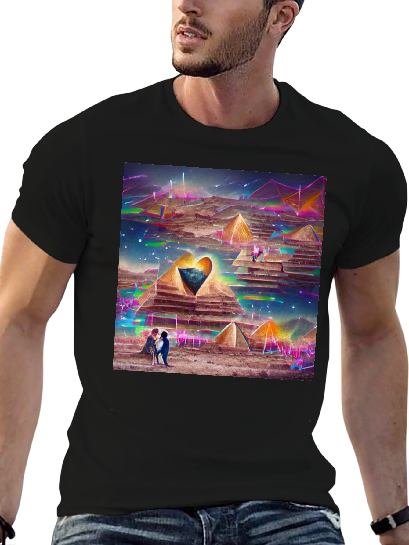 Pyramid Heart T-Shirt: Artistic Desert Scene