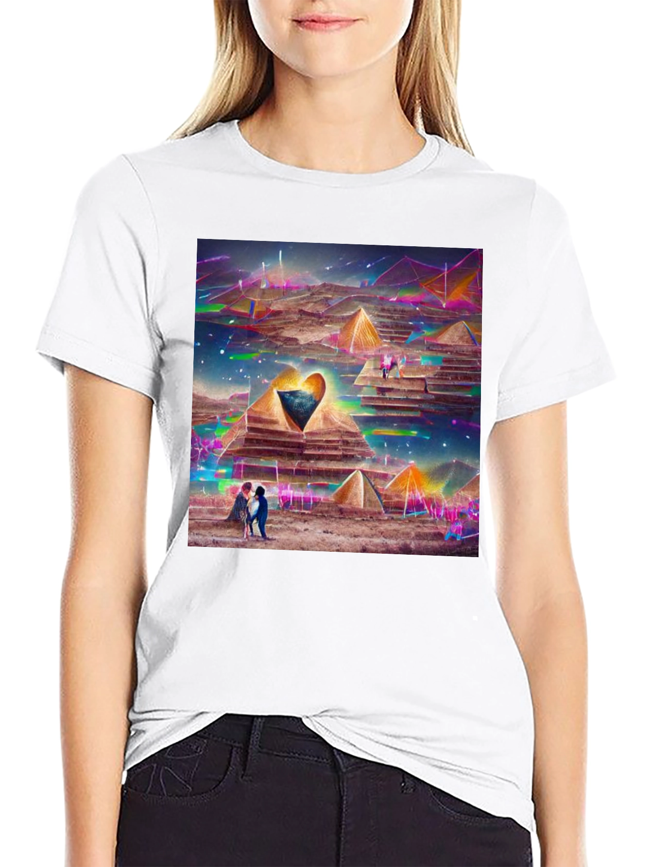 Pyramid Heart T-Shirt: Artistic Desert Scene