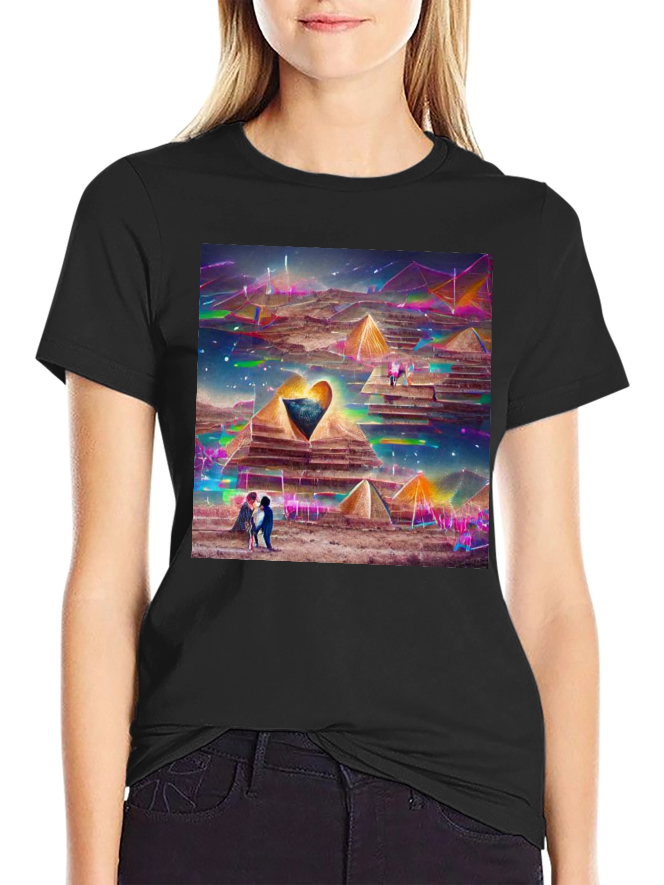 Pyramid Heart T-Shirt: Artistic Desert Scene
