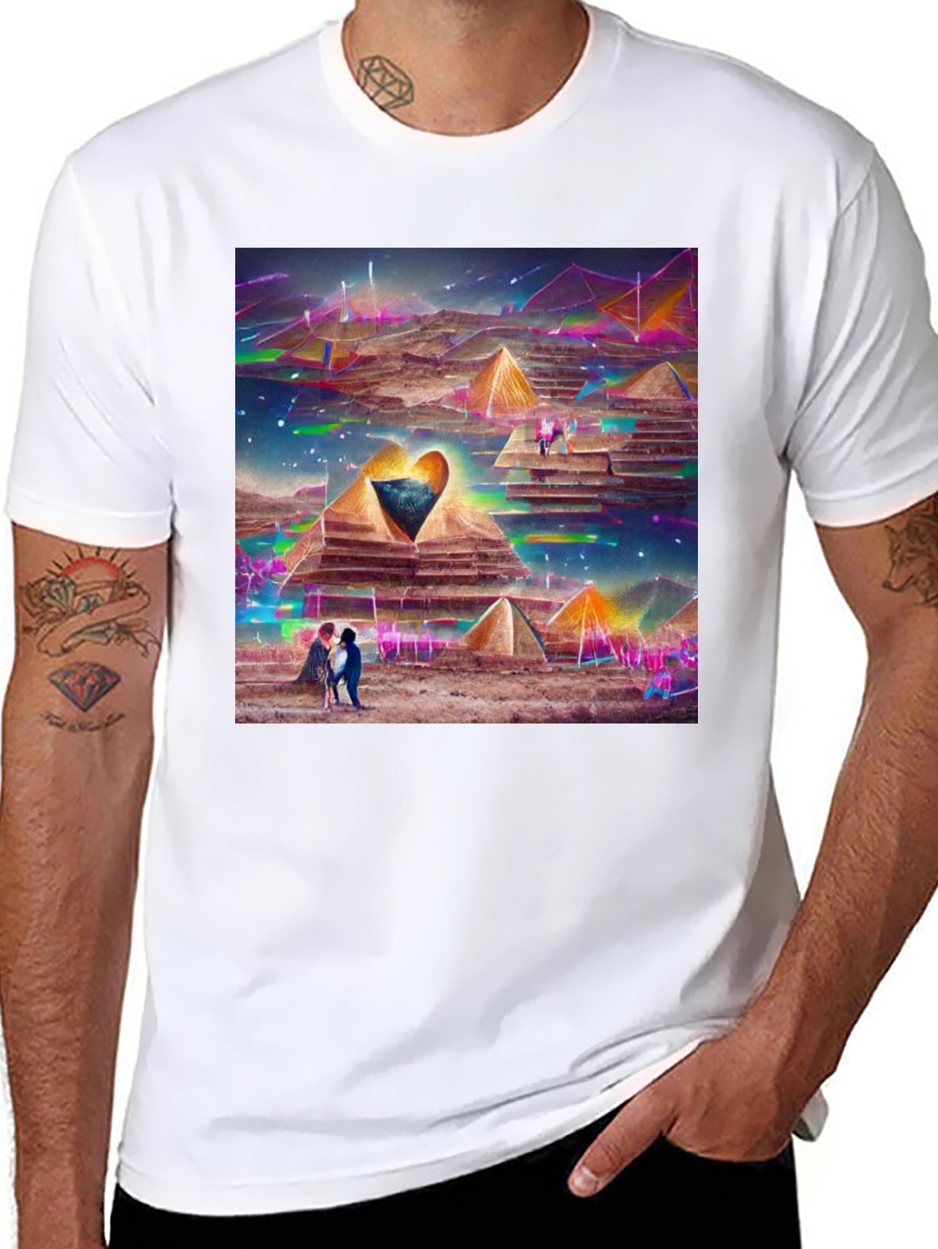 Pyramid Heart T-Shirt: Artistic Desert Scene