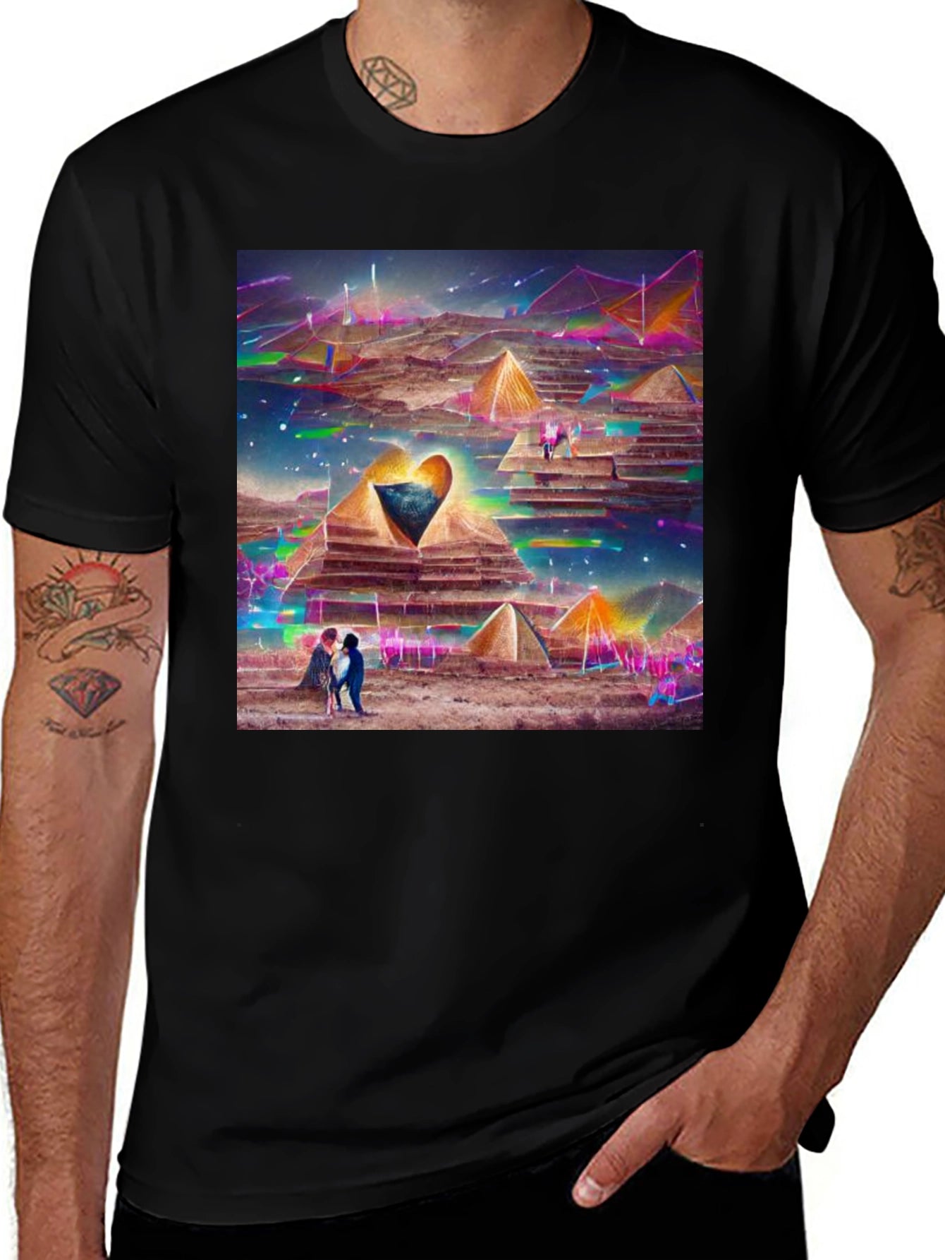 Pyramid Heart T-Shirt: Artistic Desert Scene