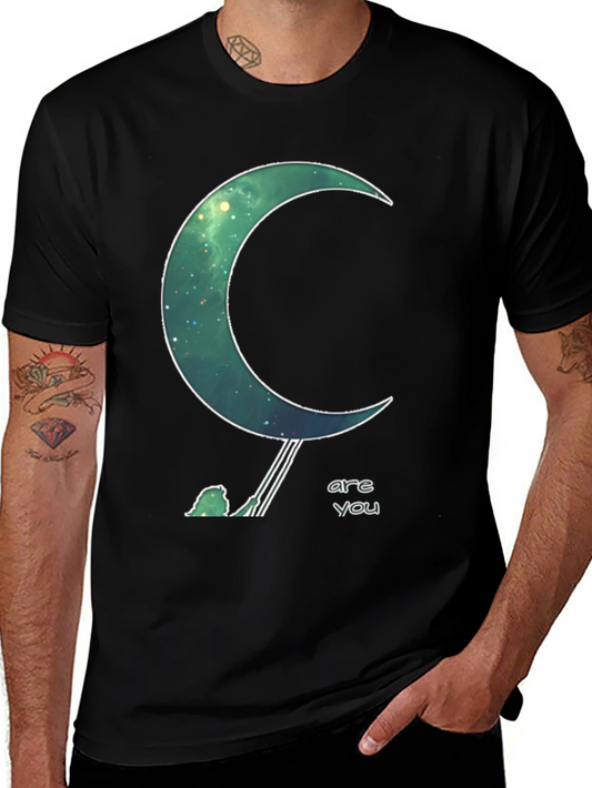 Cosmic Crescent Moon Black T-Shirt