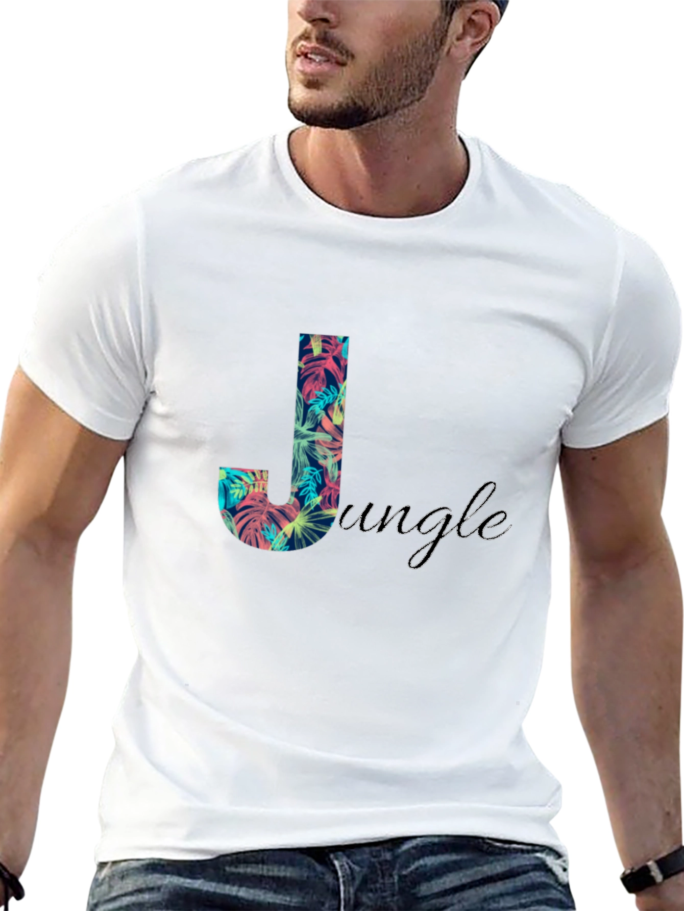 Tropical Jungle Print Black T-Shirt