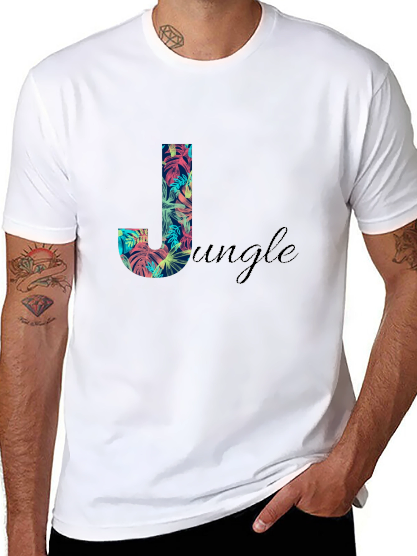 Tropical Jungle Print Black T-Shirt