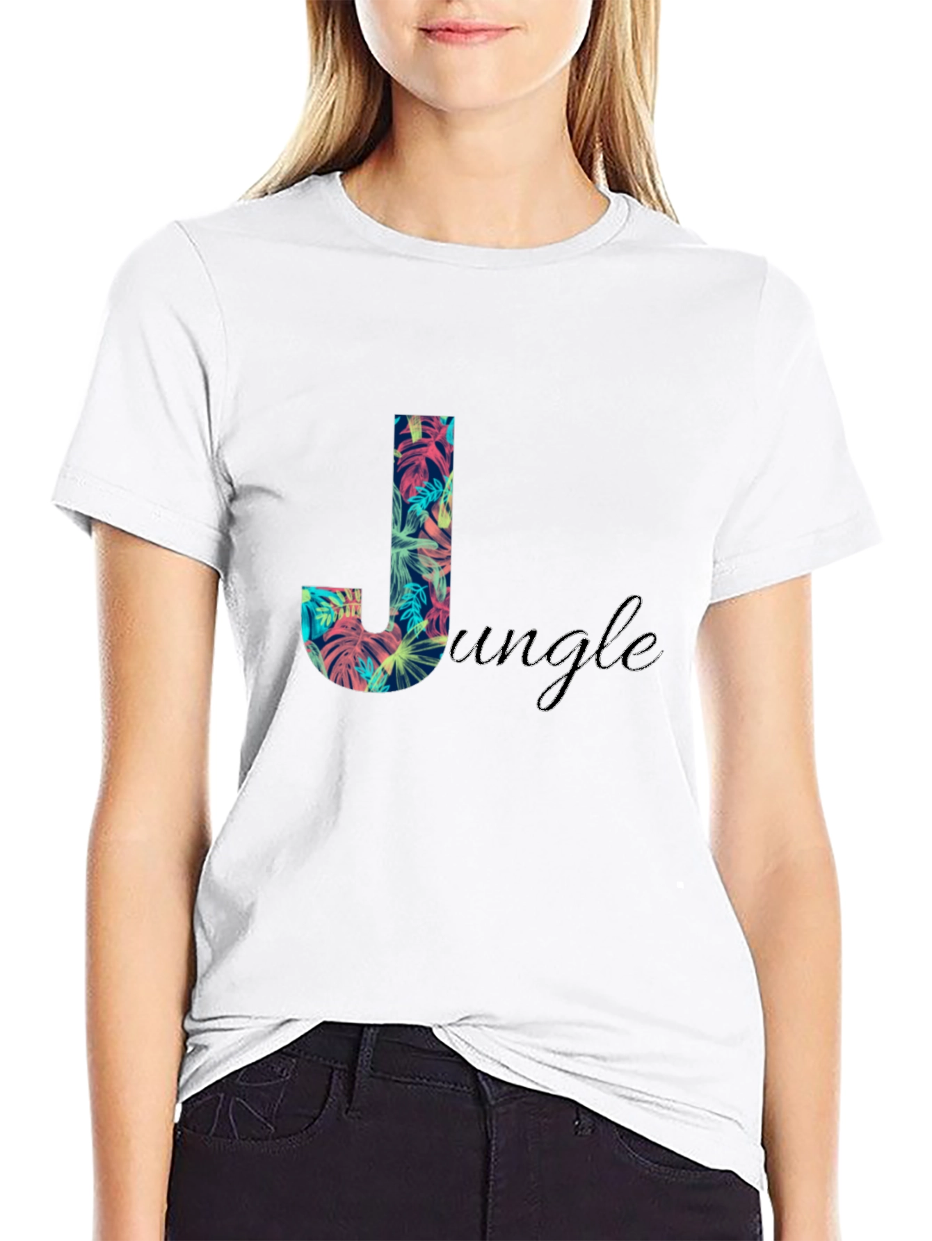 Tropical Jungle Print Black T-Shirt