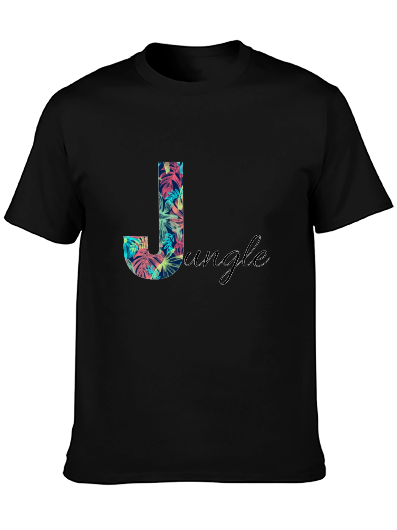 Tropical Jungle Print Black T-Shirt