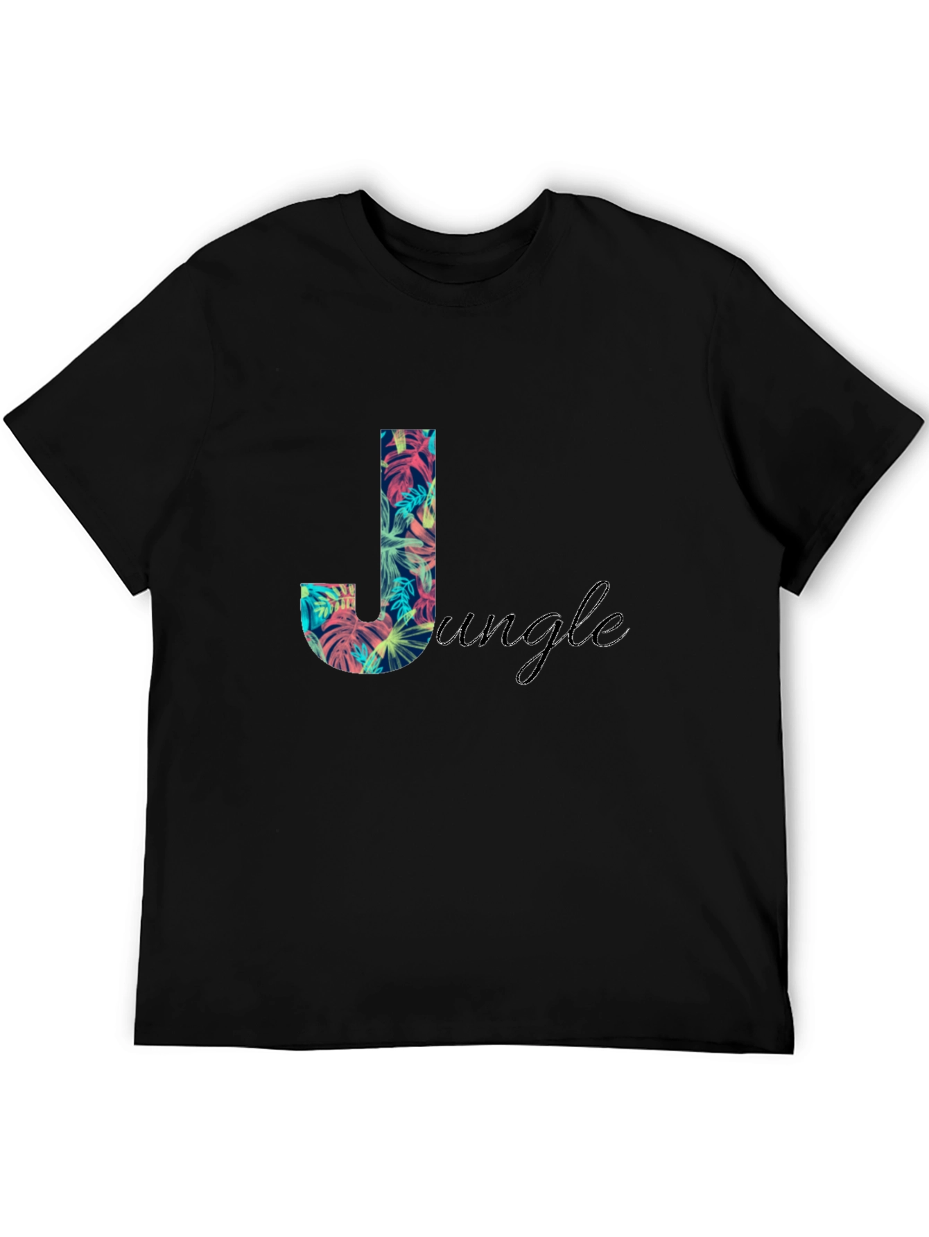 Tropical Jungle Print Black T-Shirt
