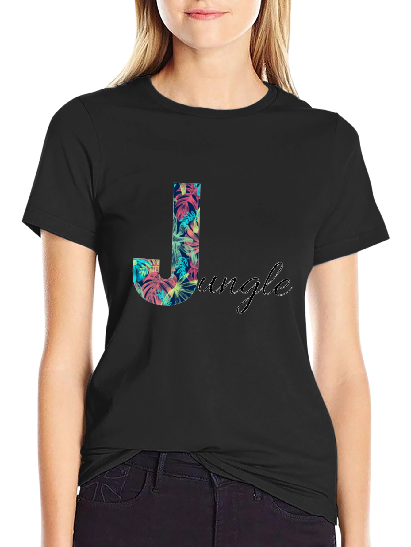 Tropical Jungle Print Black T-Shirt