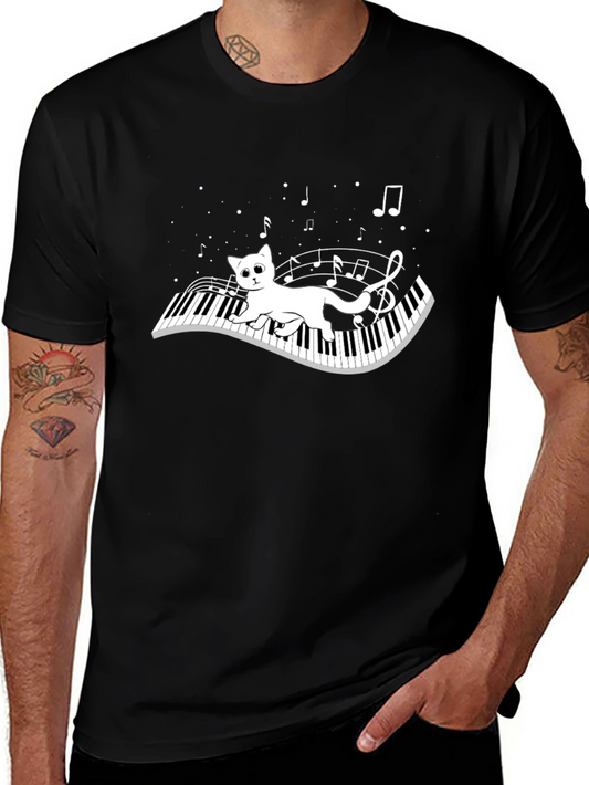 Cat Playing Piano T-Shirt - Musical Kitten Tee