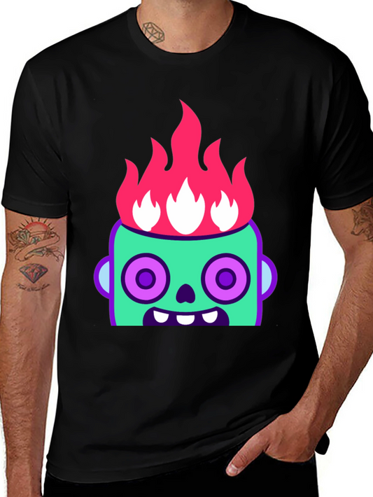 Flaming Zombie Head Graphic Tee - Black
