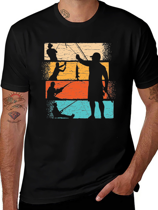 Vintage Fishing Silhouette Graphic Tee - Black