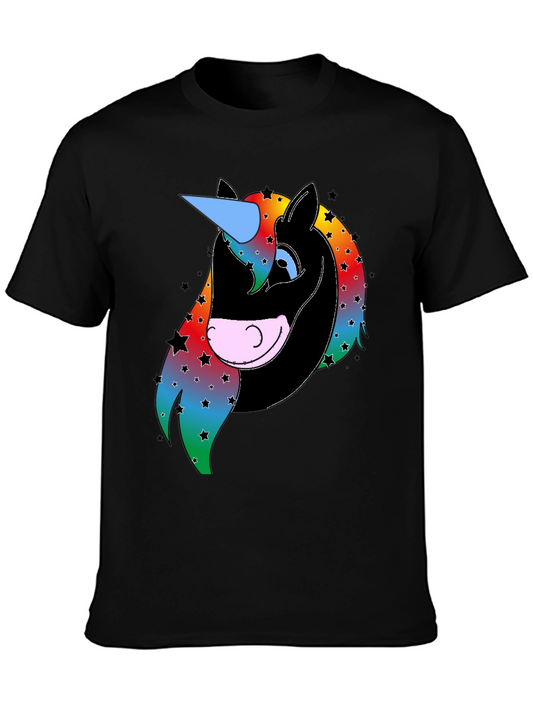 Unicorn Graphic T-Shirt - Rainbow Star Mane - Black Cotton Tee
