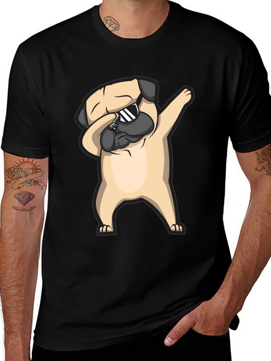 Dabbing Pug Graphic Tee - Black Cotton T-Shirt