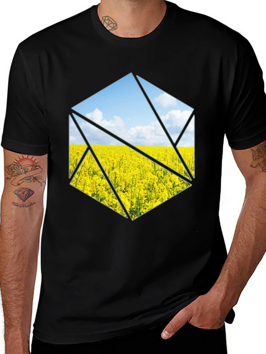 Ukraine Flag Field Graphic Tee - Stylish Black T-Shirt
