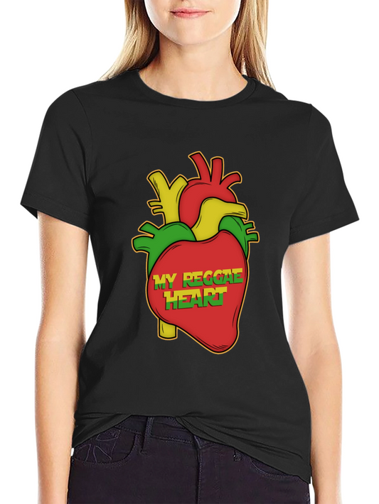 Reggae Heart Graphic T-Shirt - Rasta Colors Design