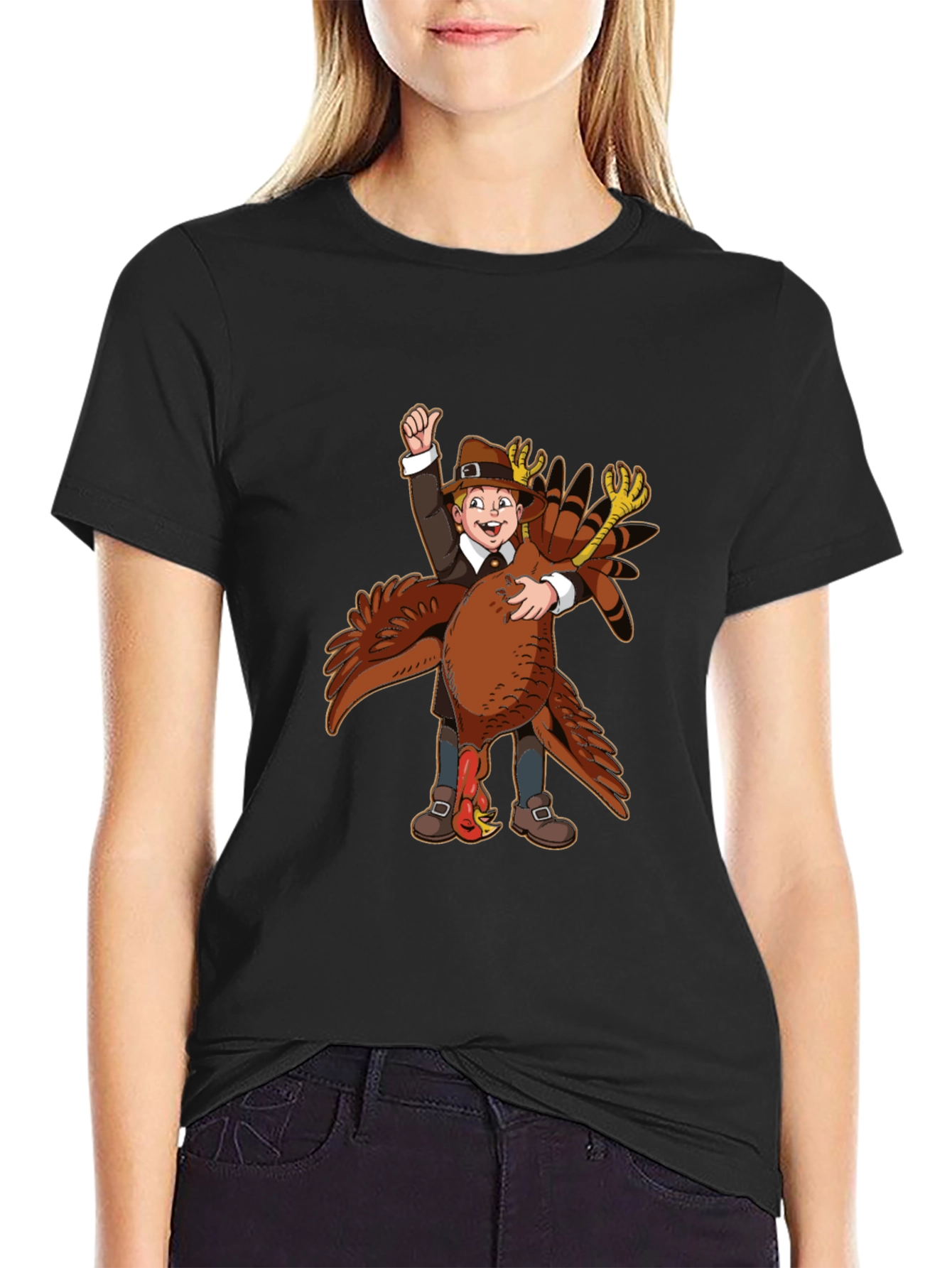 Thanksgiving Pilgrim Hugging Turkey T-Shirt